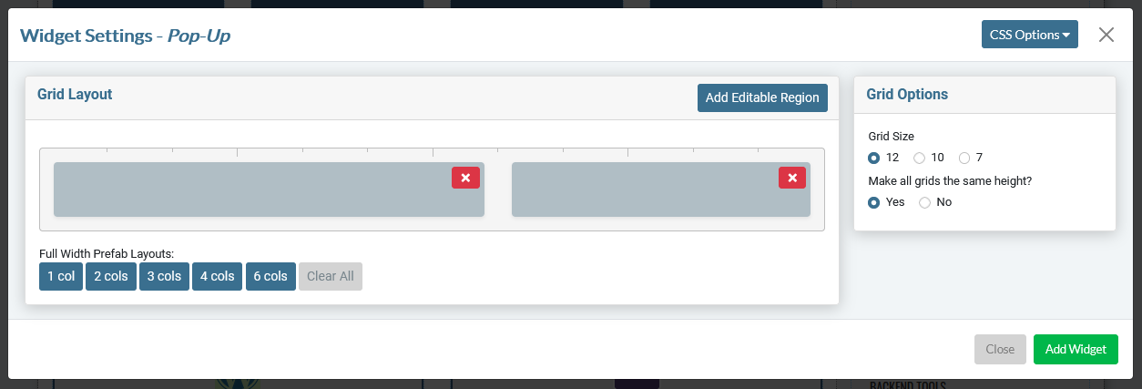 Pop-Up Widget settings modal